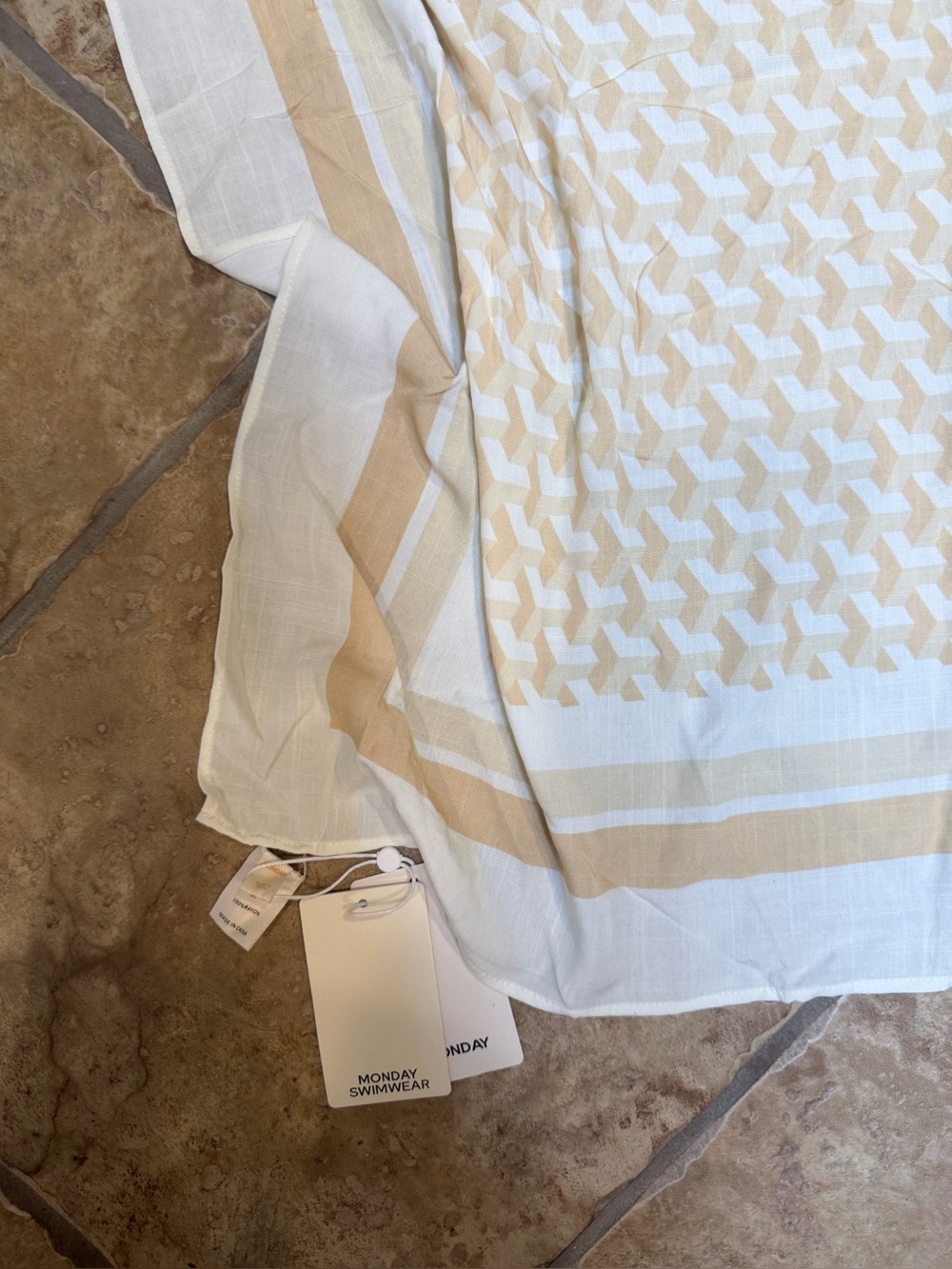 Monday Swimwear Cream and White Patterned Beach Wrap Scarf